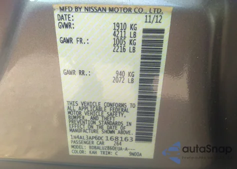 2013 Nissan Altima 2.5 Sv from USA, damaged, VIN 1N4AL3AP6DC168163